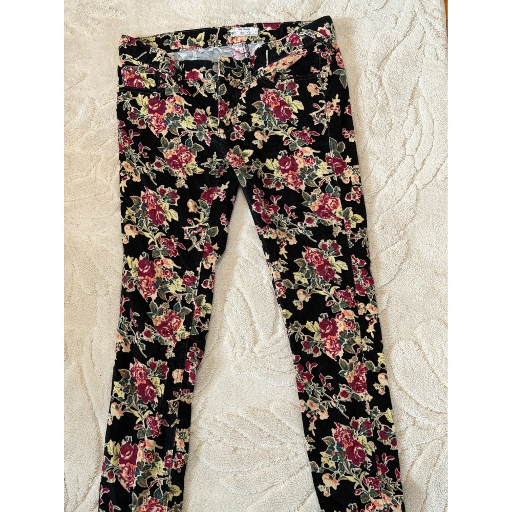 Free People Floral Corduroy Skinny Pants Black Rose Print Boho Size 27